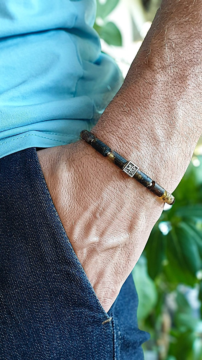 Black Amber Silver 925 Bracelet for men - Vytis - "Sun Stories"