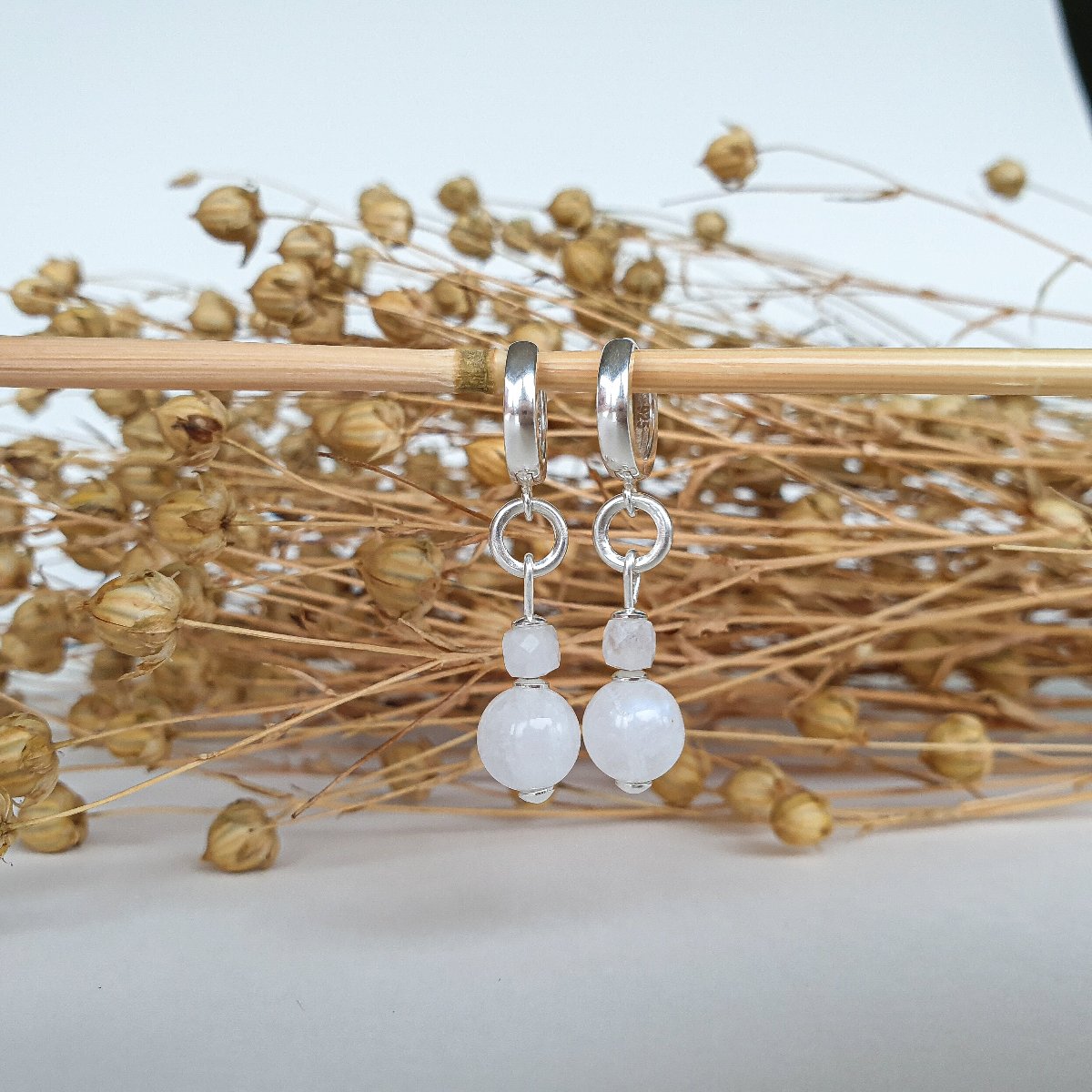 Elegant Silver Earrings "Intuition" with High Grade White Moonstone