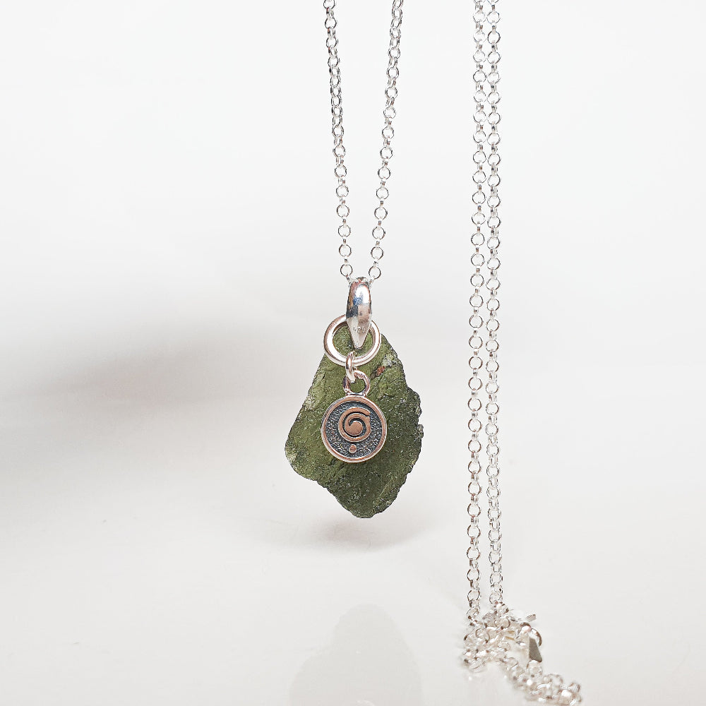 Legendary Moldavite from Czech Silver Pendant "Stone of greatness"