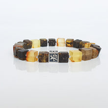 Load image into Gallery viewer, Bracelet with brown and yellow square beads on a white background