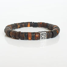 Load image into Gallery viewer, Wooden beaded bracelet with a silver clasp on a white background