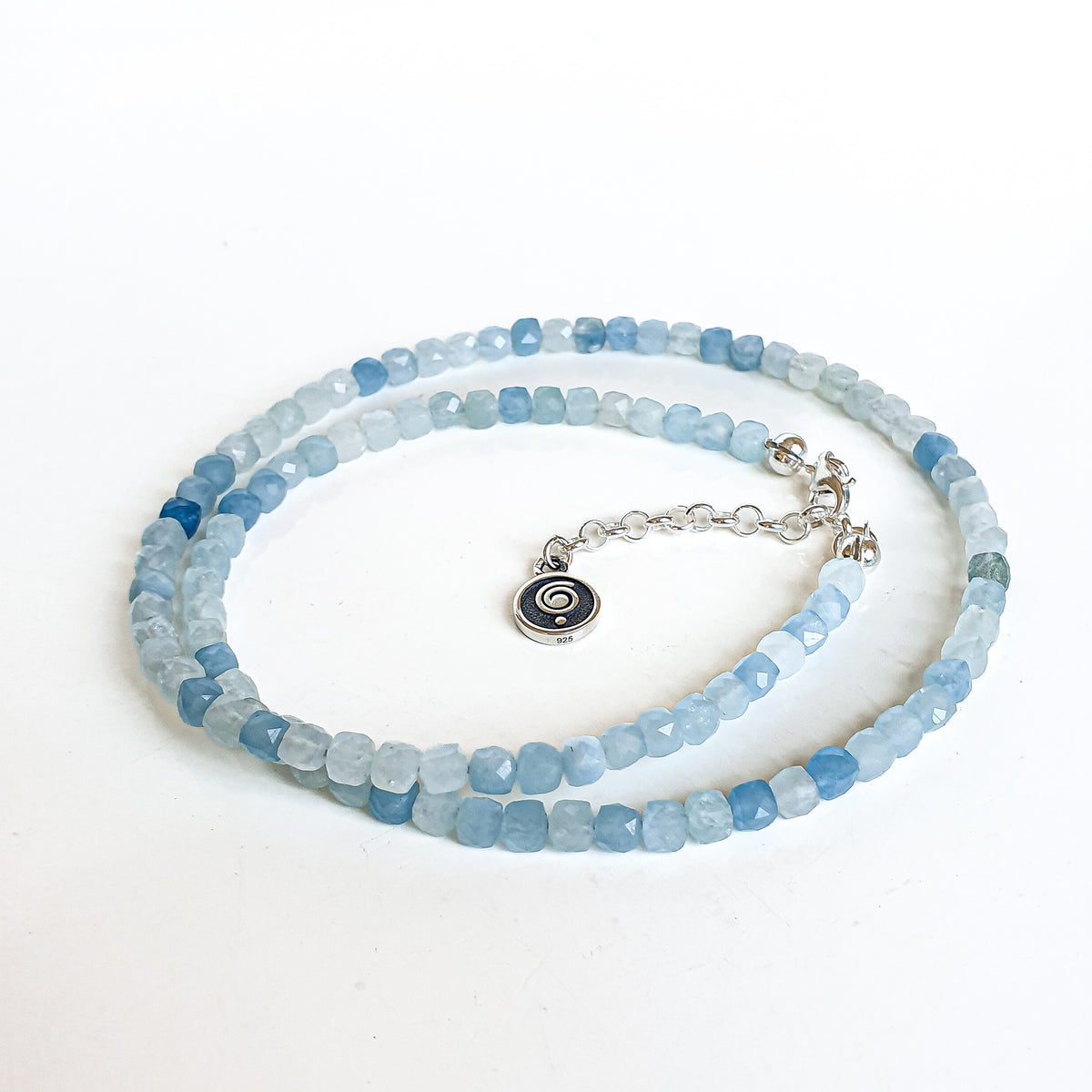 Aquamarine cube Silver 925 Necklace for Women "Stone of Faith"