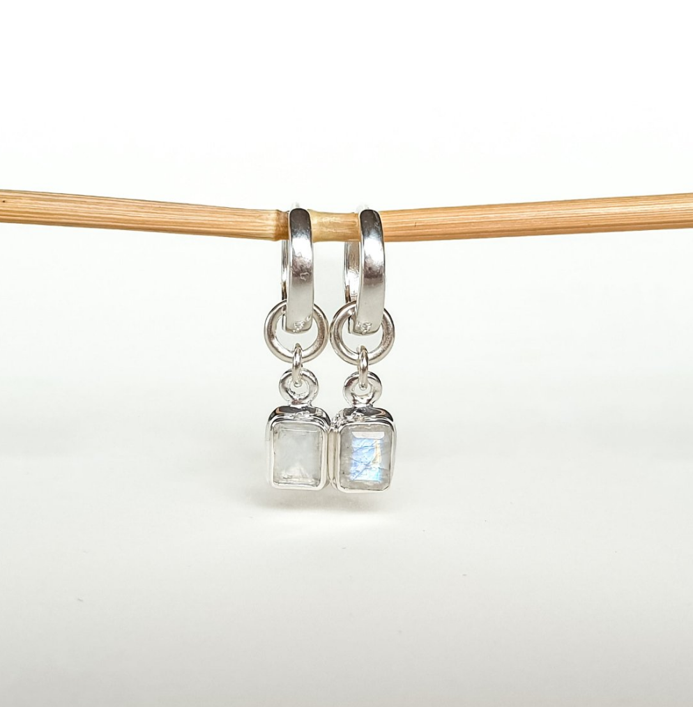 Elegant Silver 925 Earrings "Intuition" with High Grade AAA White-Blue Moonstone