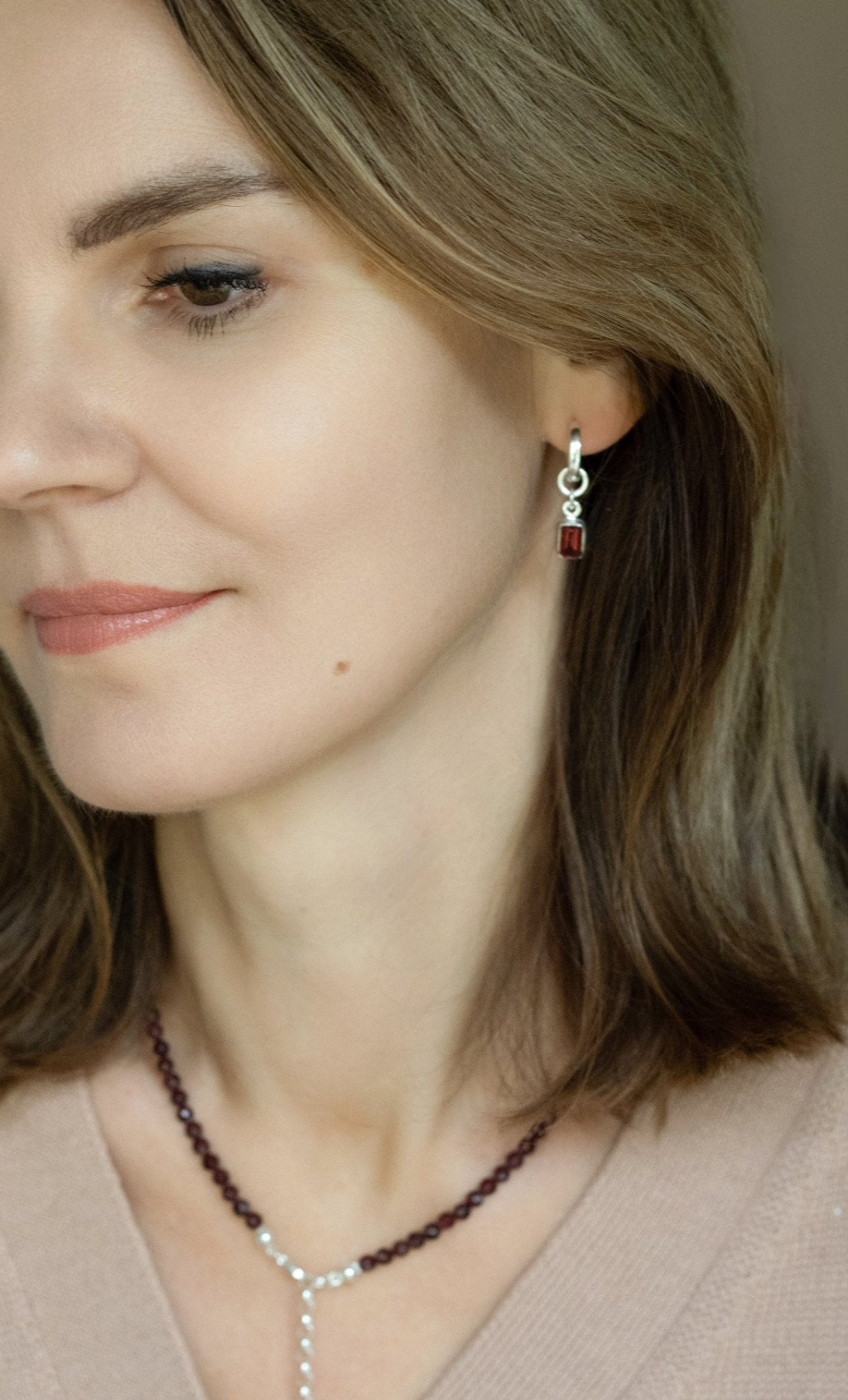 Elegant Silver Earrings with High Grade Red Garnet "Vitality"