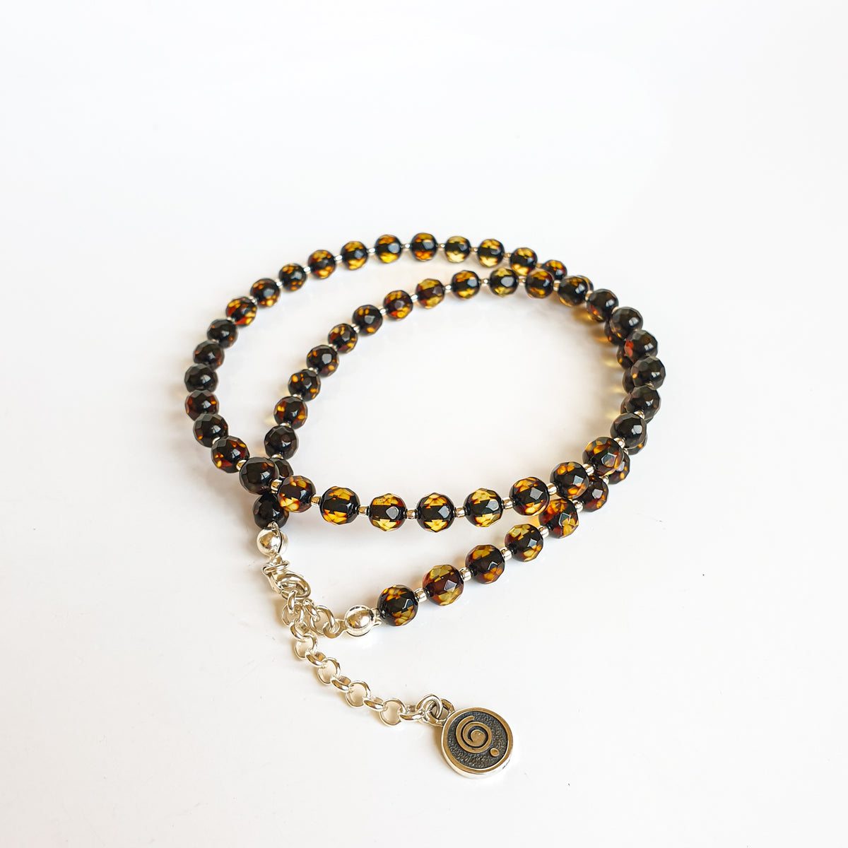 Natural Faceted Two-Tone Baltic Amber and Sterling Silver 925 Bracelet and Necklace Set