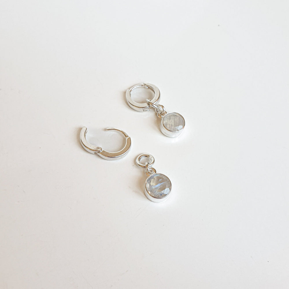 Elegant Round Silver 925 Earrings "Intuition" with High Grade White-Blue AAA grade Moonstone
