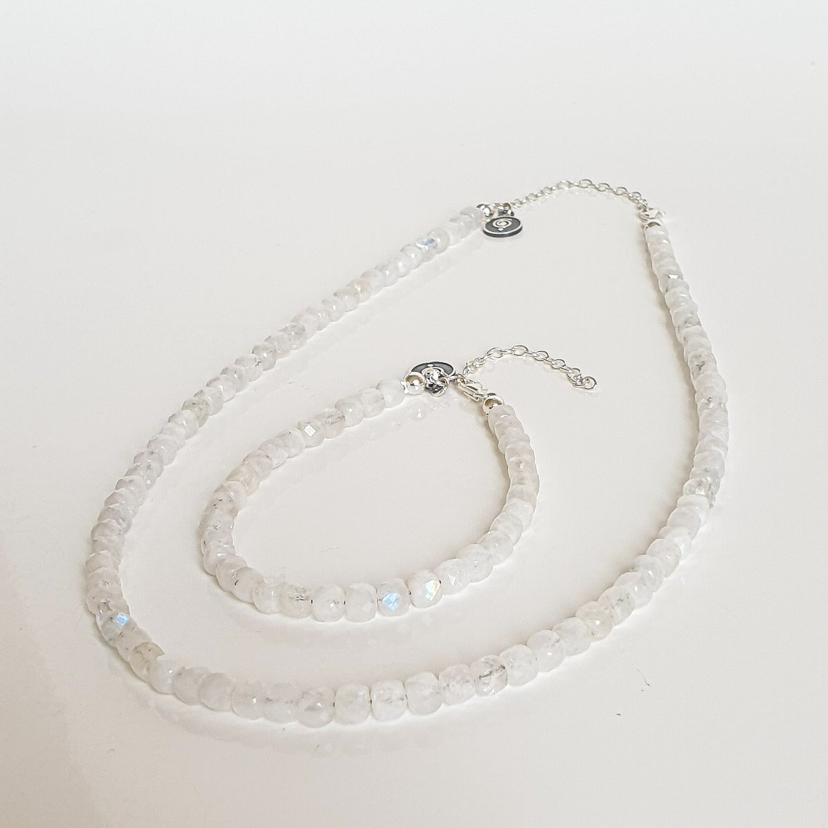 Set of Moonstone A+ Delicate Silver Bracelet and Necklace for Women "Intuition"