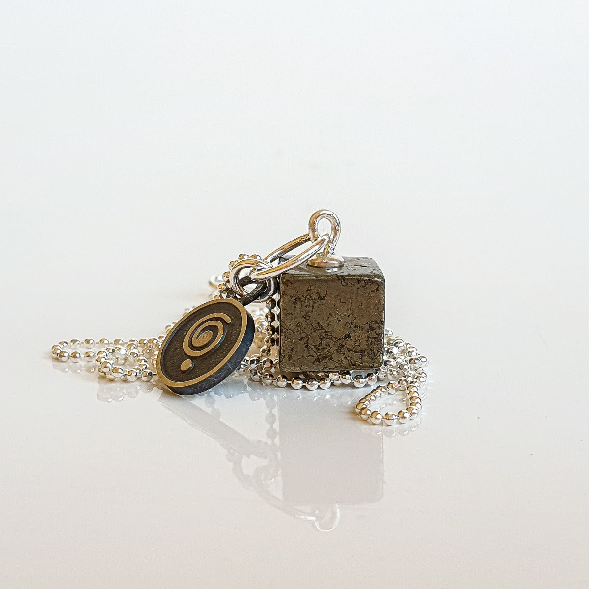 Pyrite Pendant with Chain for Women Silver 925 "Positive vibe"
