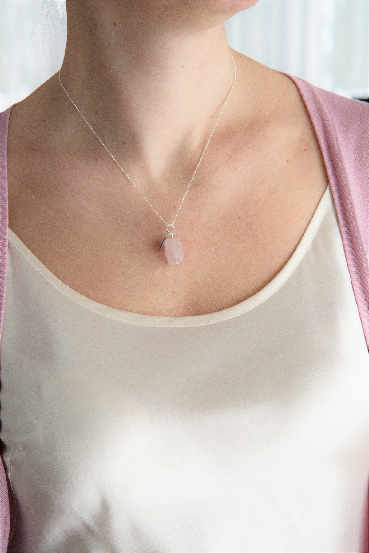 Pink Quartz from Madagascar Silver Pendant "Tenderness"